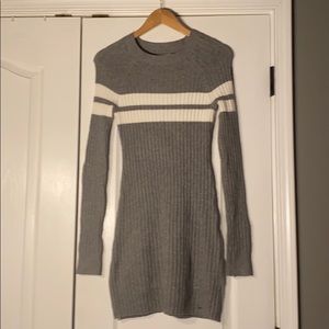 Hollister Gray and White Striped Long Sleeve Dress